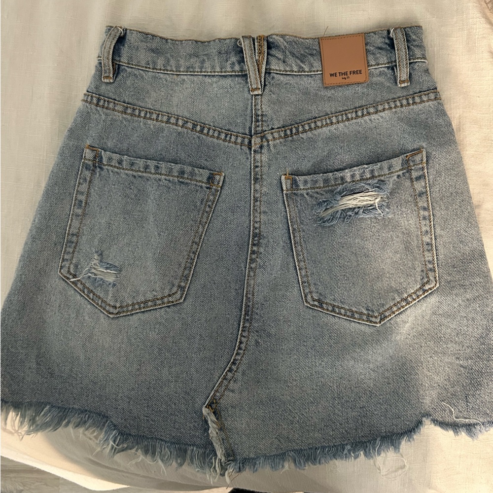 Blue Denim Distressed Skirt